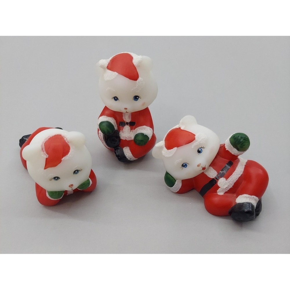 Lot of 3 FENTON Bear Christmas Santa Holiday Hand painted Signed Figurine Set